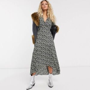 NWT Topshop IDOL Long Sleeve Micro Floral Print High Low Slit Midi Dress
